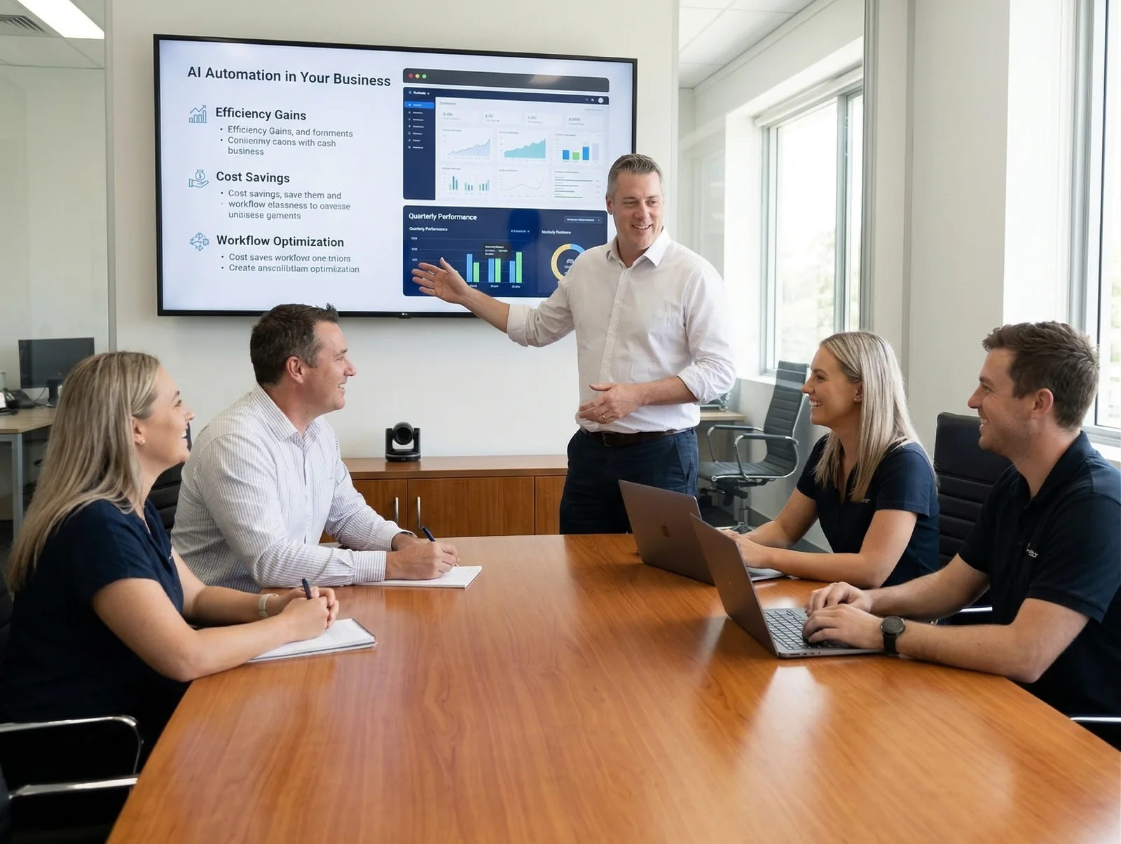 Matt Wilson presenting AI automation opportunities to a business team