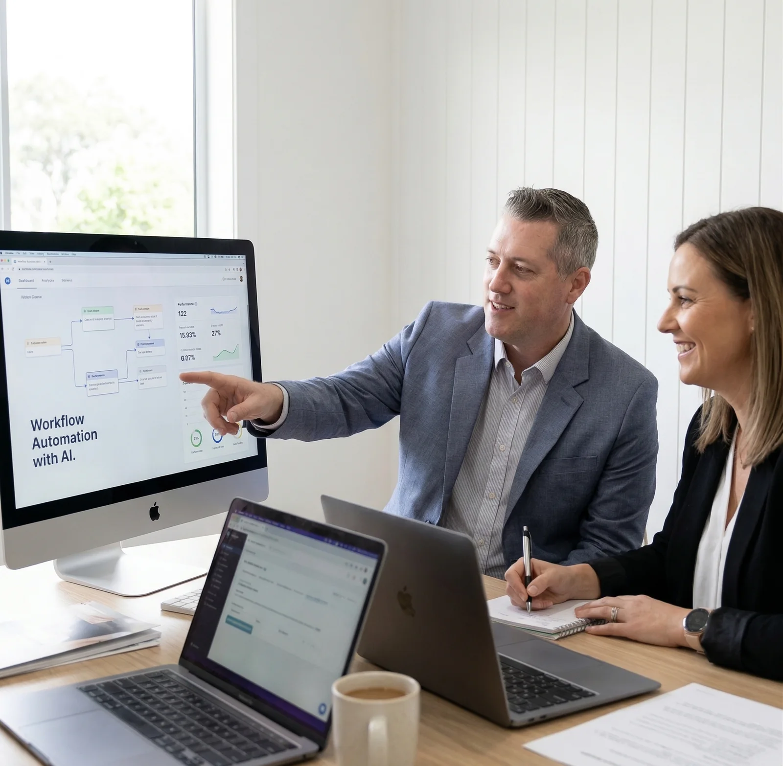 Matt Wilson discussing an AI workflow with a client